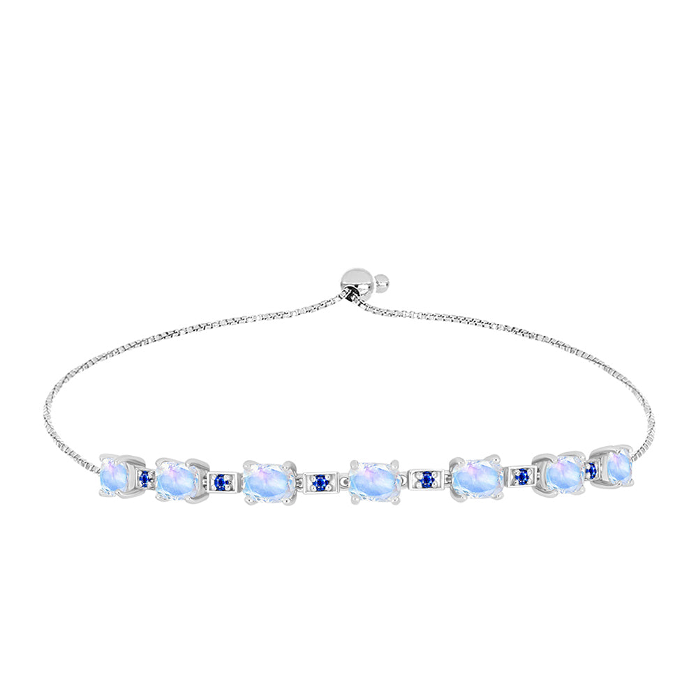 Silberarmband mit australischem blauem Saphir und Regenbogenmondstein