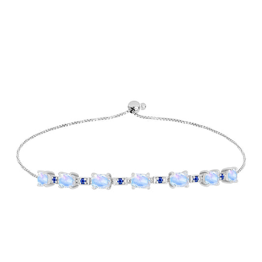 Silberarmband mit australischem blauem Saphir und Regenbogenmondstein