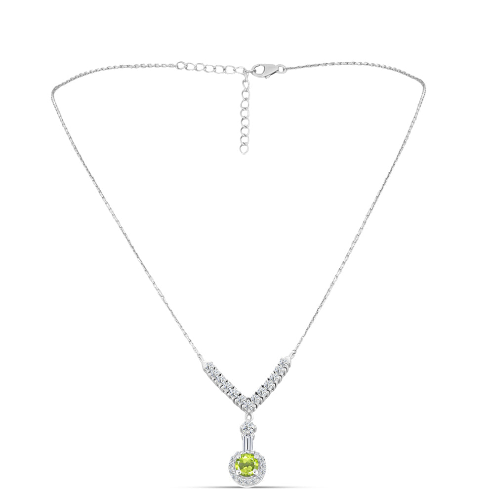 Silberhalskette mit Peridot aus Changbai und weißem Topas