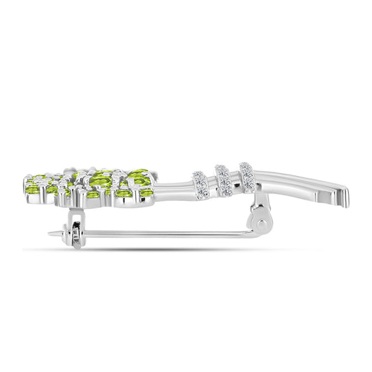Silberbrosche mit Peridot aus Changbai und weißem Topas