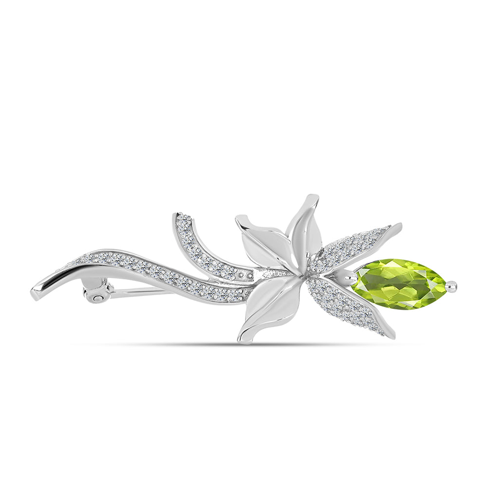 Silberbrosche mit Peridot aus Changbai und weißem Topas 1 