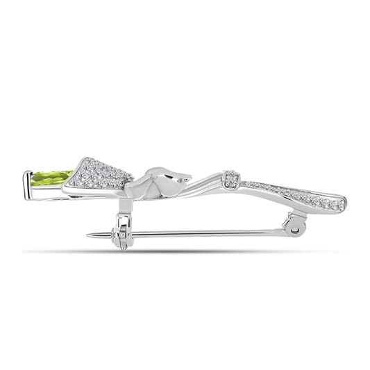 Silberbrosche mit Peridot aus Changbai und weißem Topas