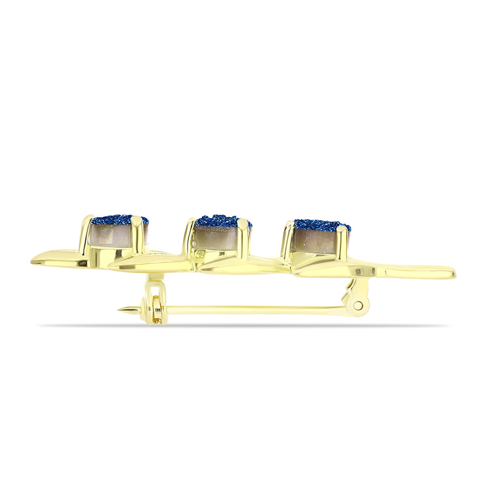 Goldplattierte Silberbrosche mit blauer Druse 2 