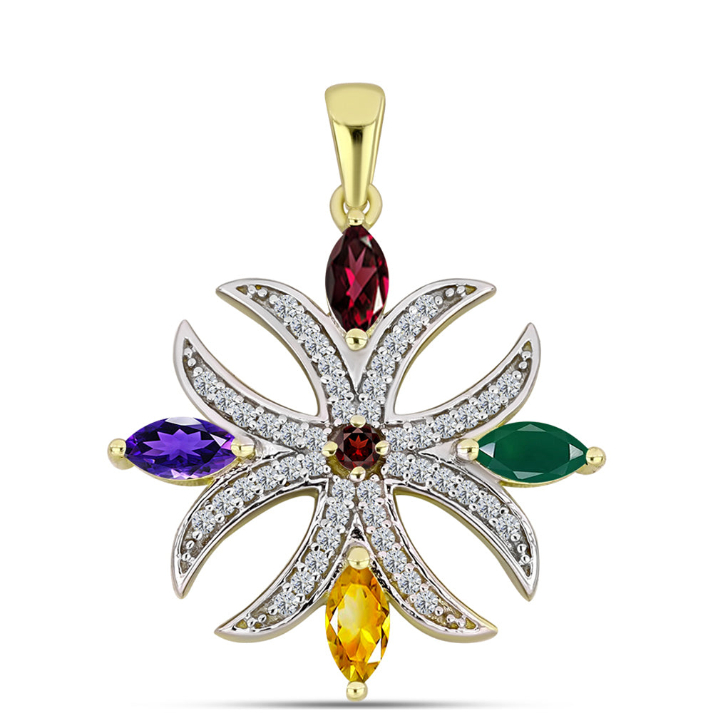 Goldplattierter Silberanhänger mit marokkanischem Amethyst und Zitrin aus dem Ural 1 