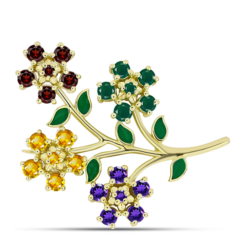 Goldplattierte Silberbrosche mit marokkanischem Amethyst und Zitrin aus dem Ural 1 