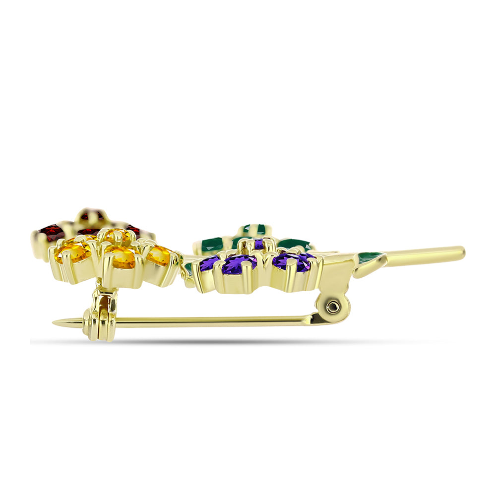 Goldplattierte Silberbrosche mit marokkanischem Amethyst und Zitrin aus dem Ural 2 