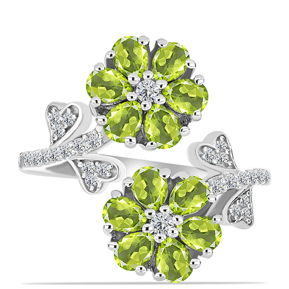 Silberring mit Peridot aus Changbai und weißem Topas