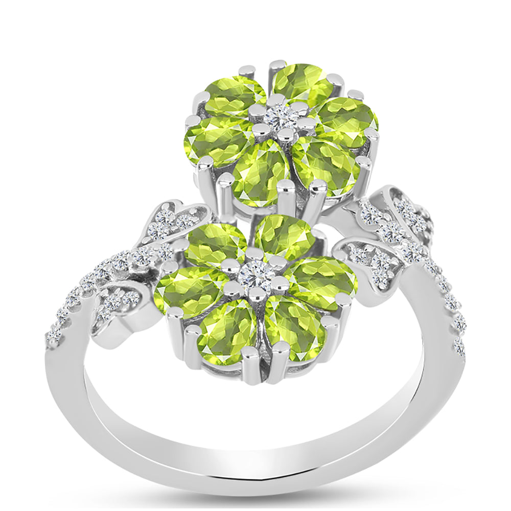 Silberring mit Peridot aus Changbai und weißem Topas