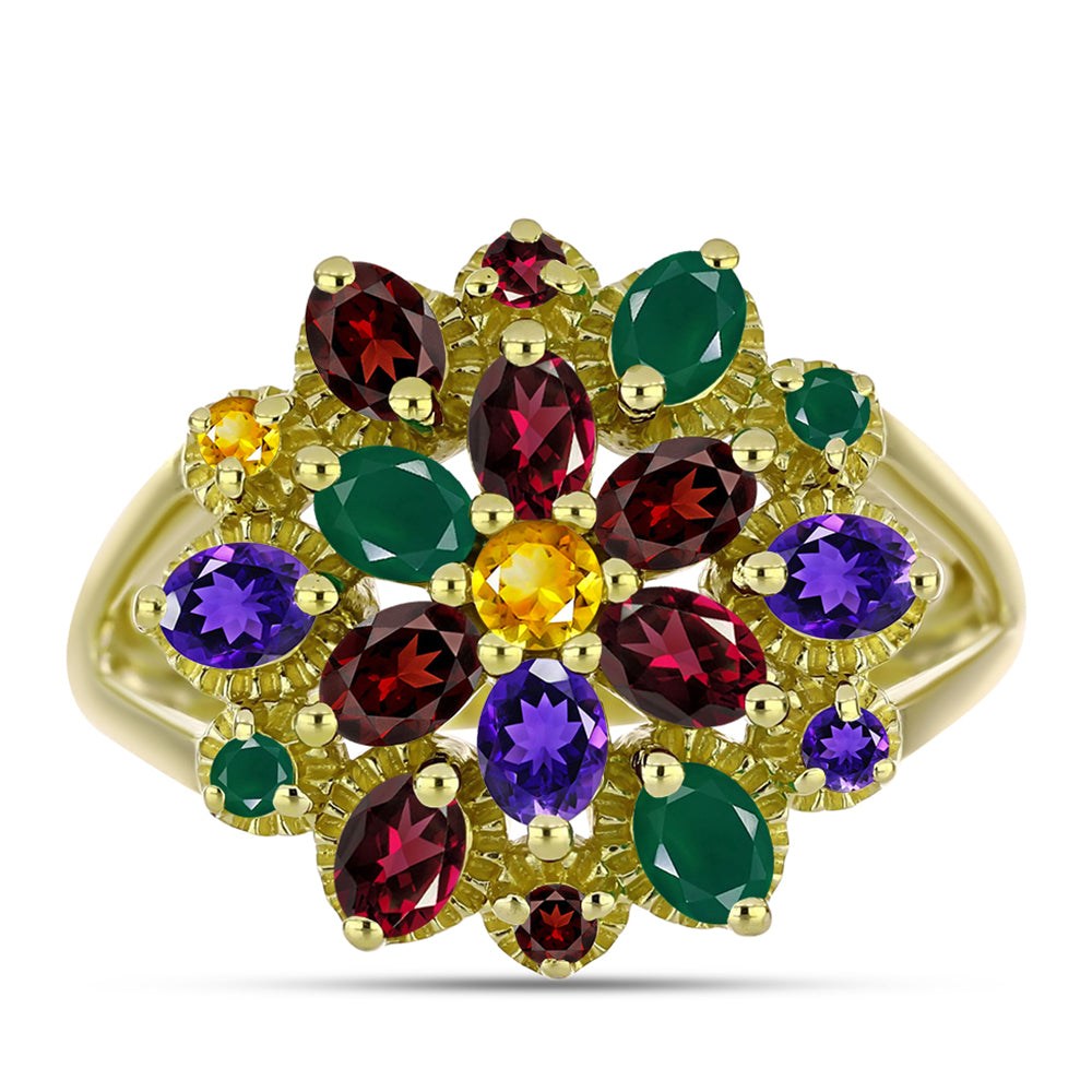 Goldplattierter Silberring mit marokkanischem Amethyst und grünem Achat
