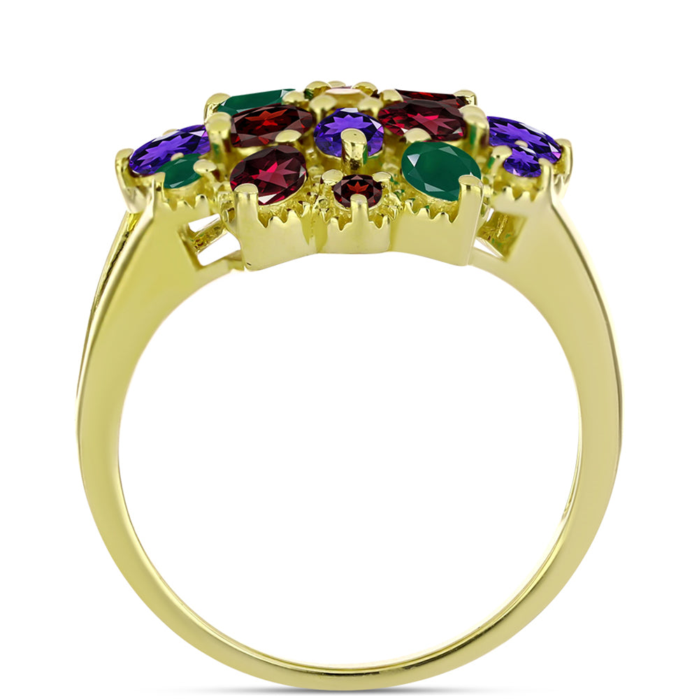 Goldplattierter Silberring mit marokkanischem Amethyst und grünem Achat