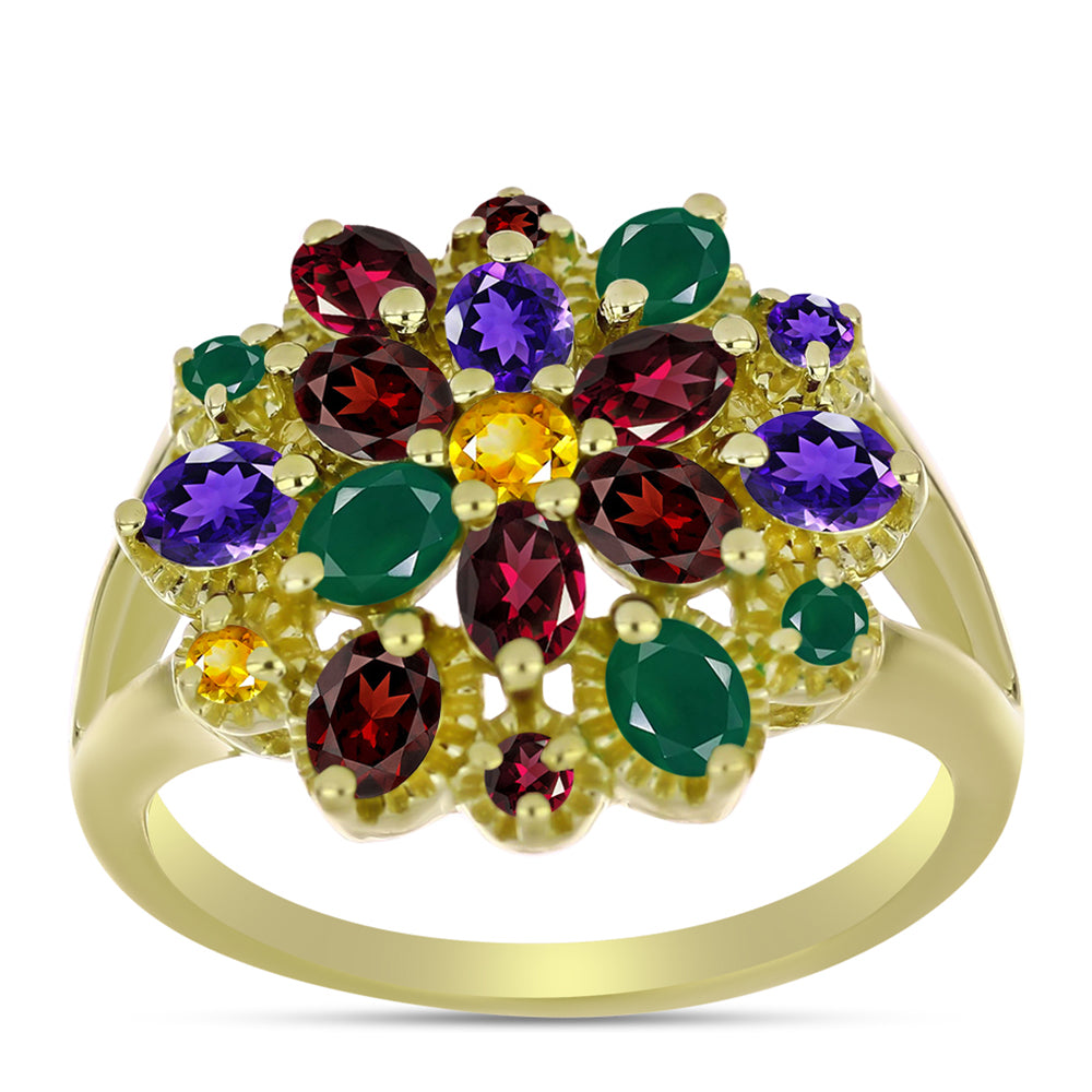Goldplattierter Silberring mit marokkanischem Amethyst und grünem Achat