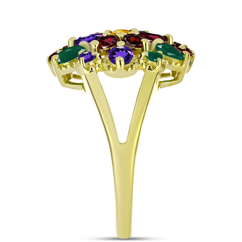 Goldplattierter Silberring mit marokkanischem Amethyst und grünem Achat 4 