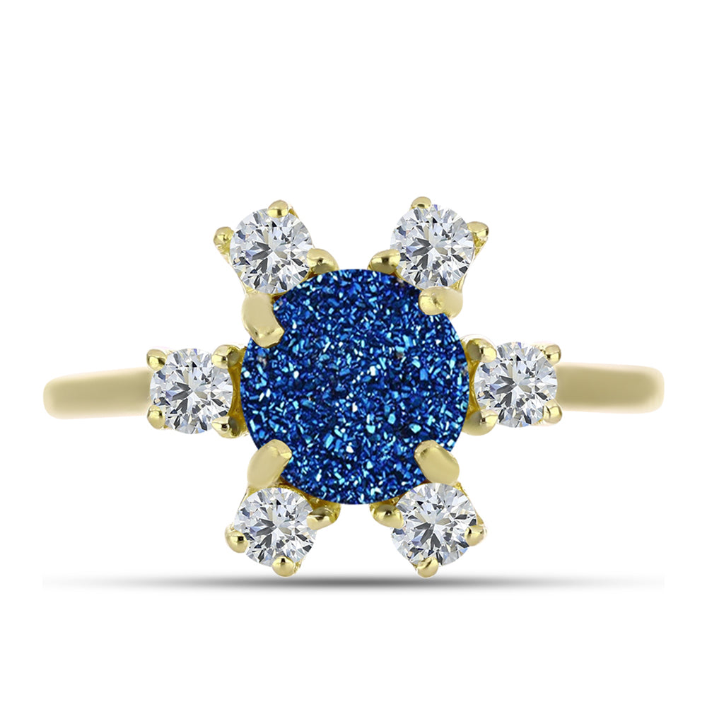 Goldplattierter Silberring mit blauer Druse und weißem Topas 1 