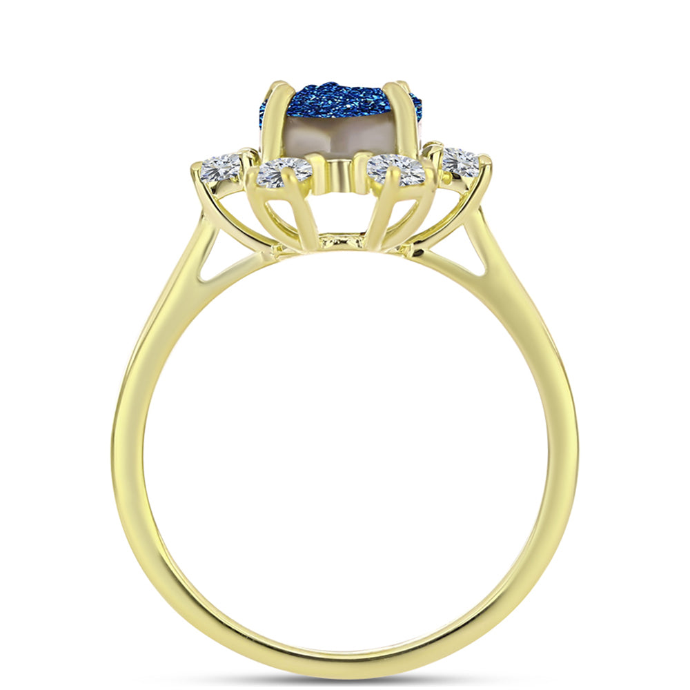 Goldplattierter Silberring mit blauer Druse und weißem Topas
