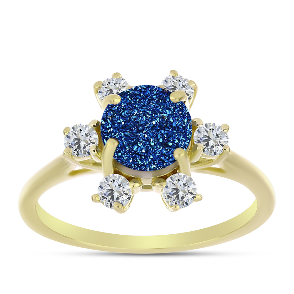 Goldplattierter Silberring mit blauer Druse und weißem Topas 3 