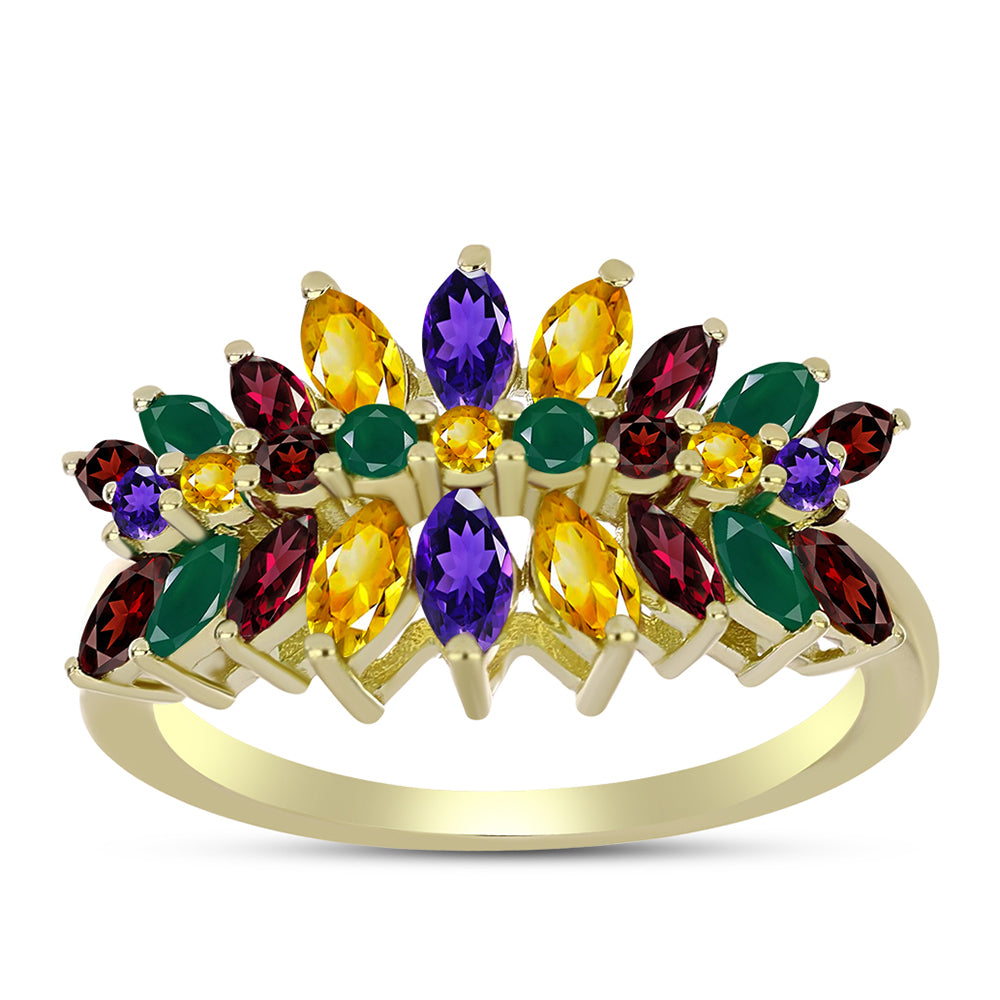 Goldplattierter Silberring mit marokkanischem Amethyst und Zitrin aus dem Ural 3 
