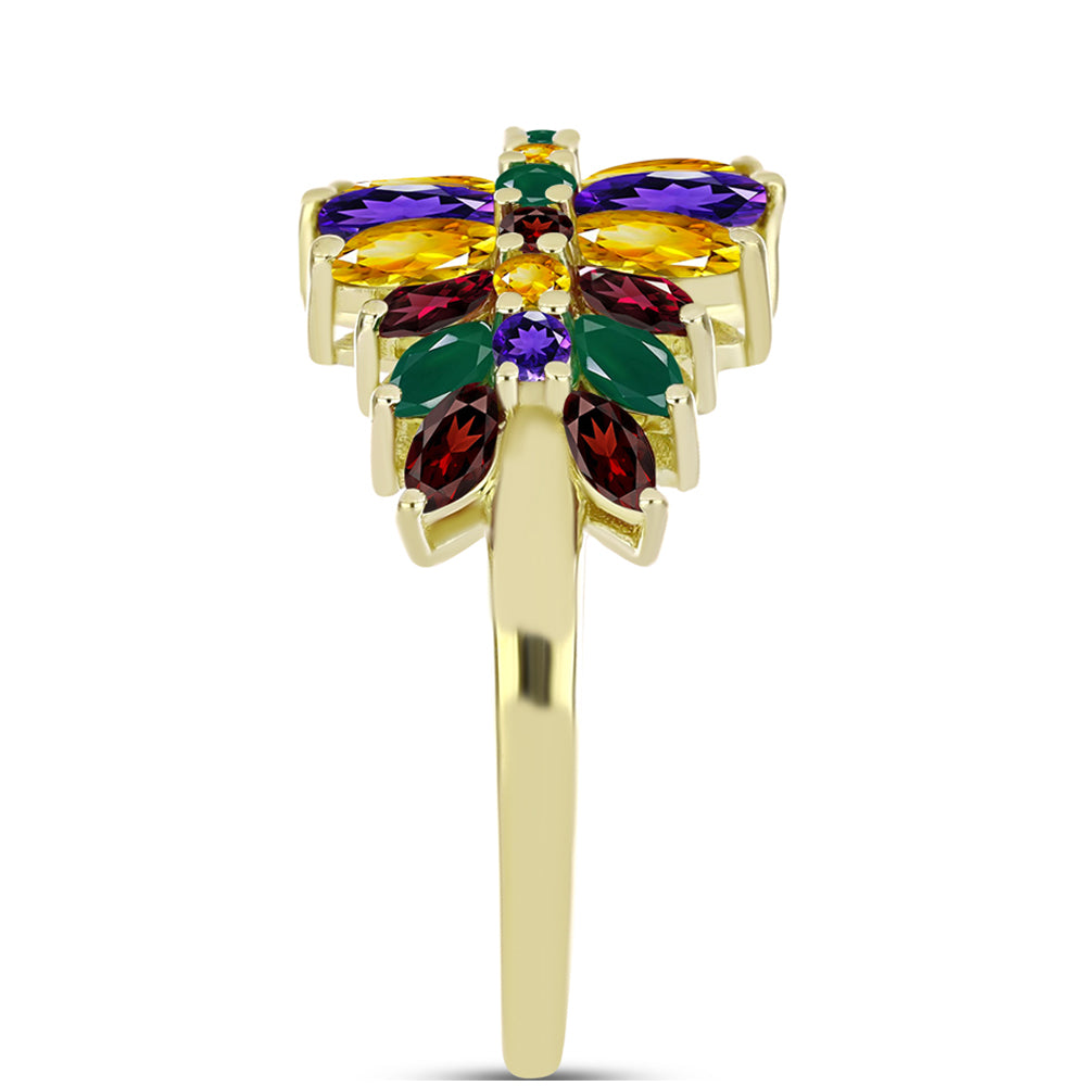 Goldplattierter Silberring mit marokkanischem Amethyst und Zitrin aus dem Ural