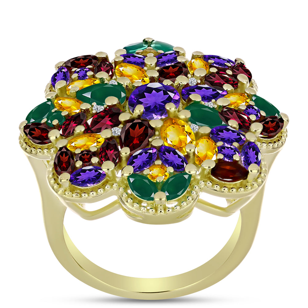 Goldplattierter Silberring mit marokkanischem Amethyst und Zitrin aus dem Ural 3 