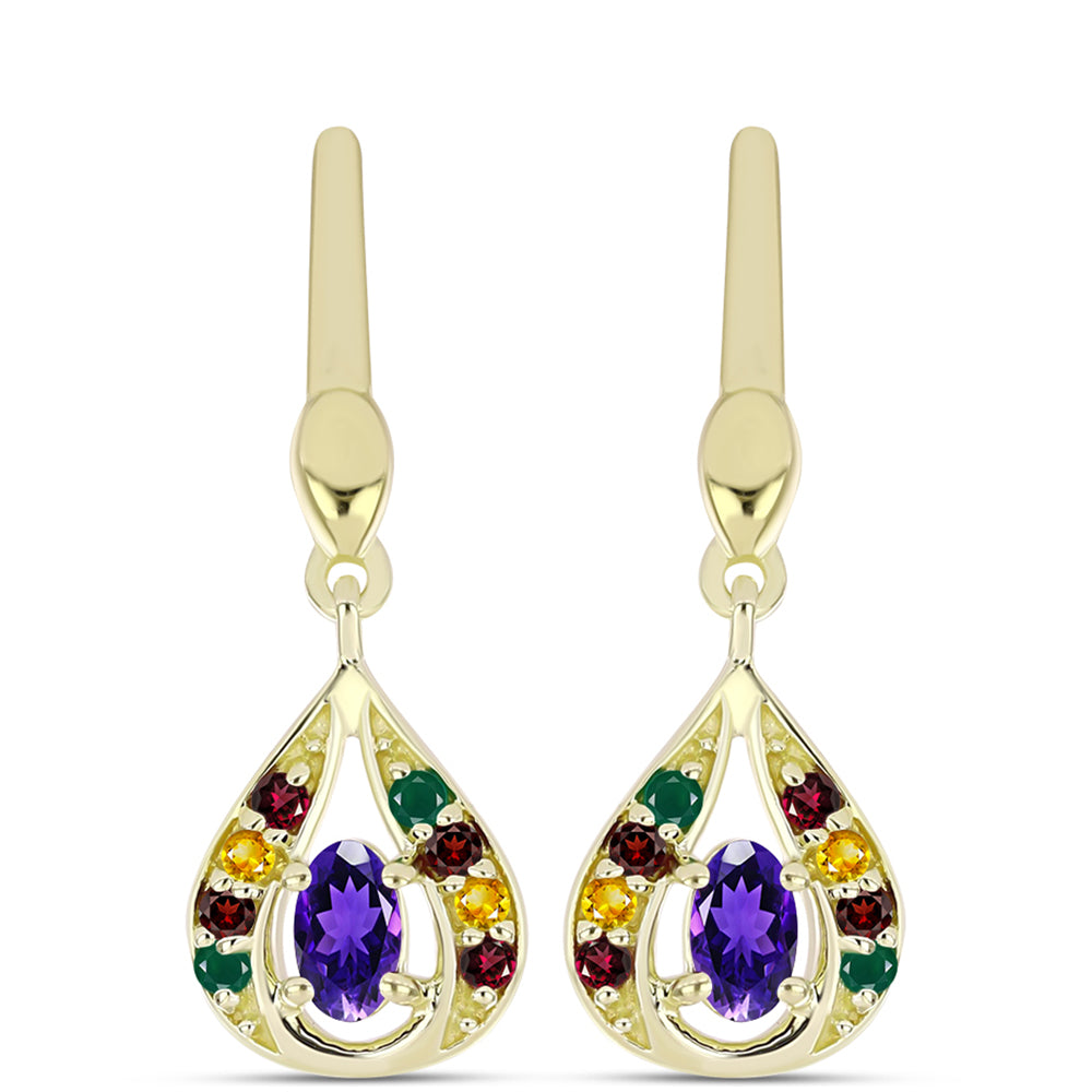Goldplattierte Silberohrringe mit marokkanischem Amethyst und Zitrin aus dem Ural 1 