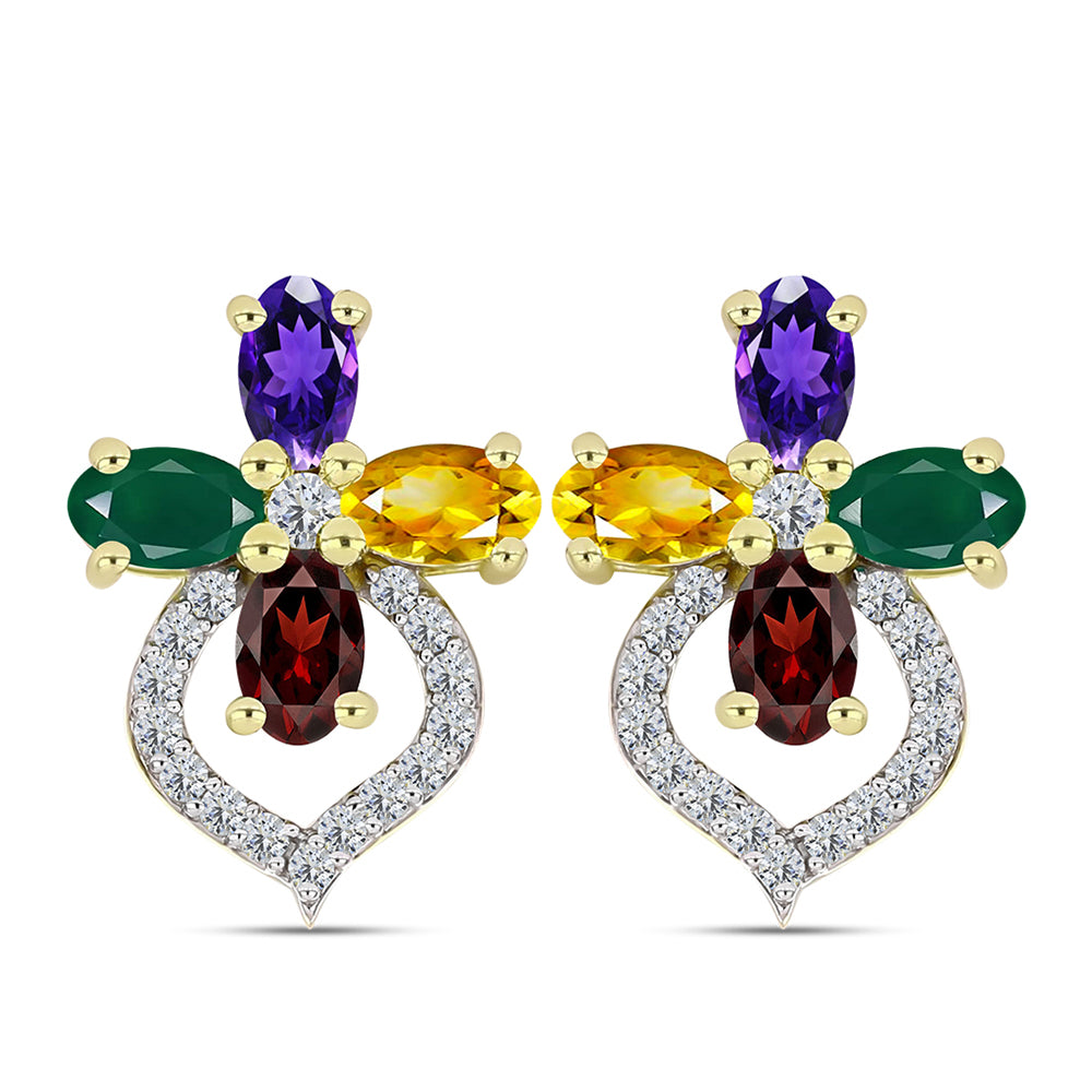 Goldplattierte Silberohrringe mit marokkanischem Amethyst und Zitrin aus dem Ural