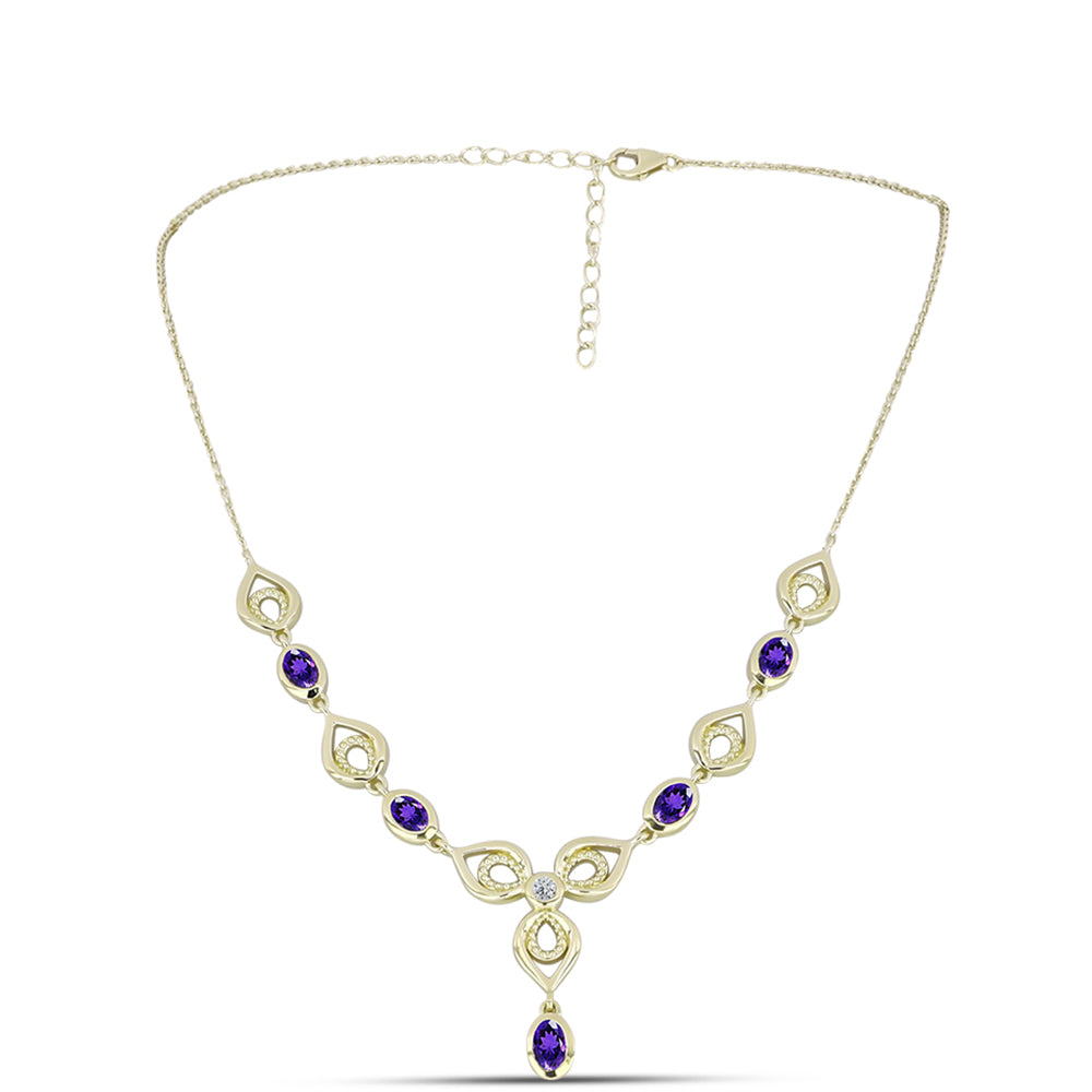 Goldplattierte Silberhalskette mit marokkanischem Amethyst und weißem Topas