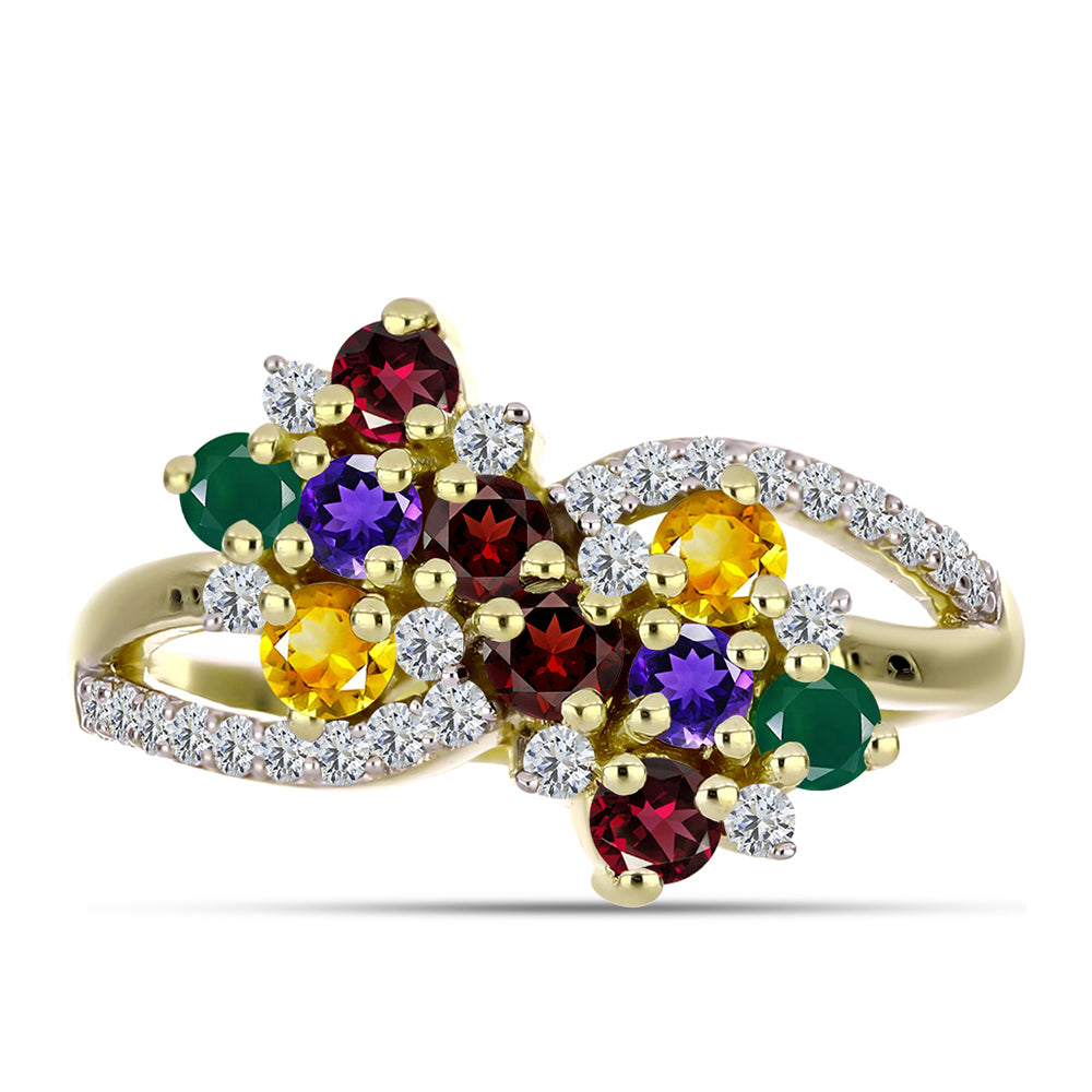 Goldplattierter Silberring mit marokkanischem Amethyst und Zitrin aus dem Ural 1 