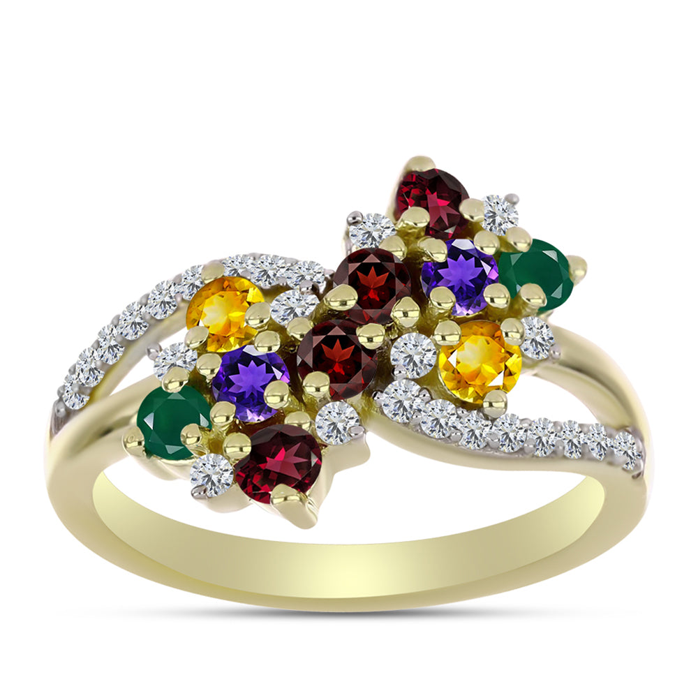 Goldplattierter Silberring mit marokkanischem Amethyst und Zitrin aus dem Ural