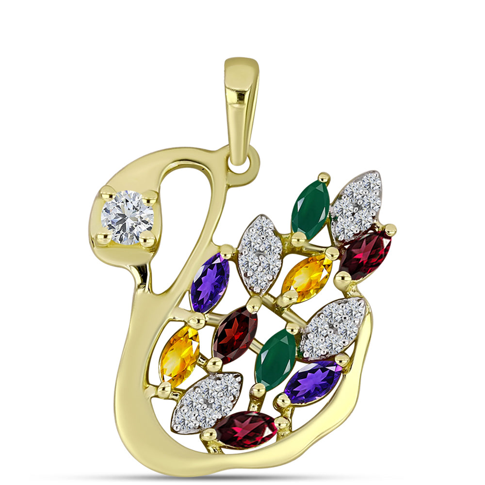 Goldplattierter Silberanhänger mit marokkanischem Amethyst und weißem Topas 1 