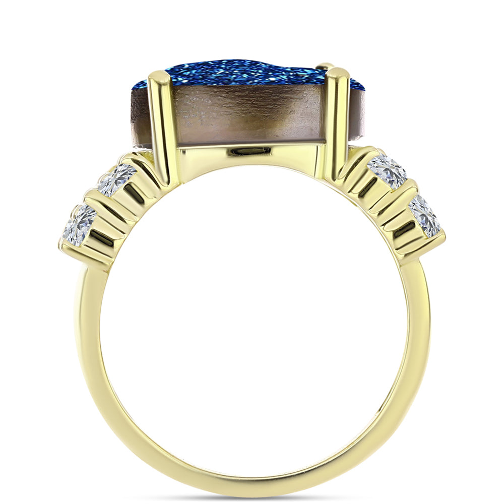 Goldplattierter Silberring mit blauer Druse und weißem Topas 2 