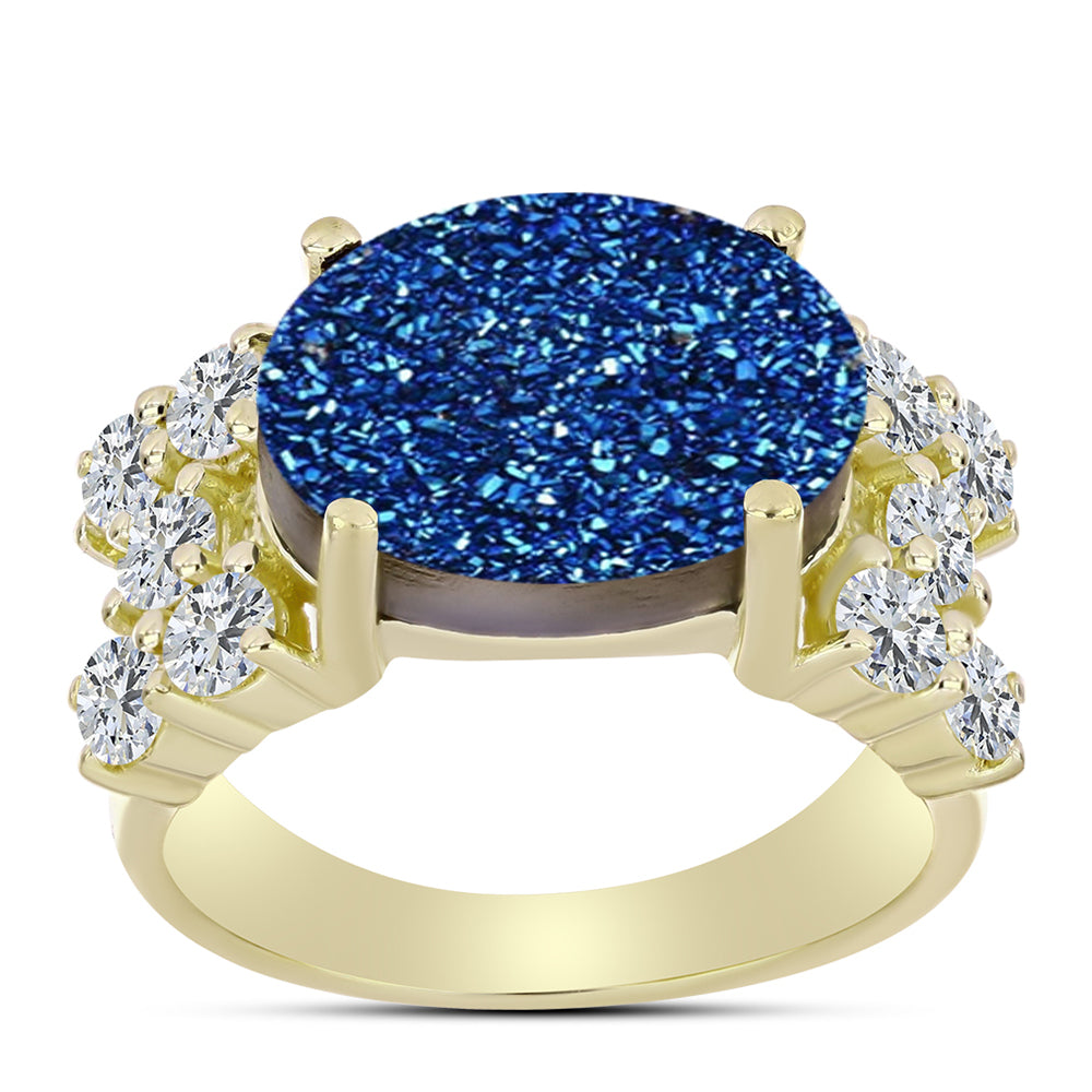 Goldplattierter Silberring mit blauer Druse und weißem Topas 3 