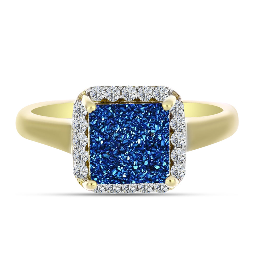 Goldplattierter Silberring mit blauer Druse und weißem Topas 1 