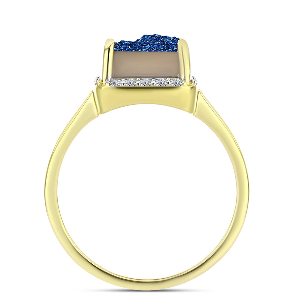 Goldplattierter Silberring mit blauer Druse und weißem Topas 2 