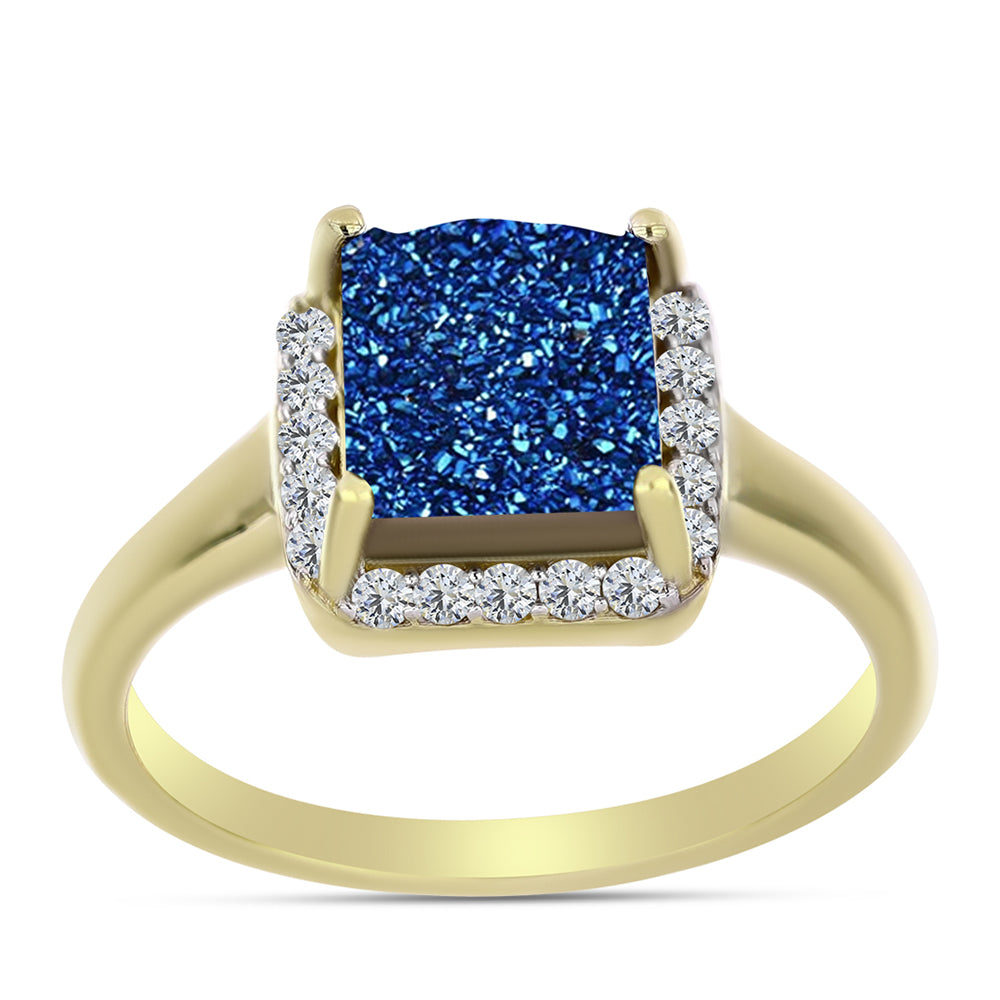 Goldplattierter Silberring mit blauer Druse und weißem Topas 3 