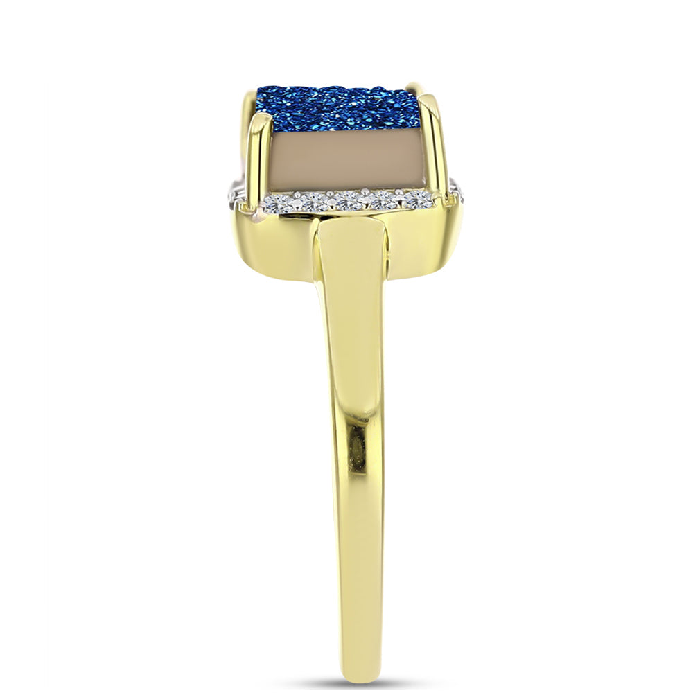 Goldplattierter Silberring mit blauer Druse und weißem Topas 4 