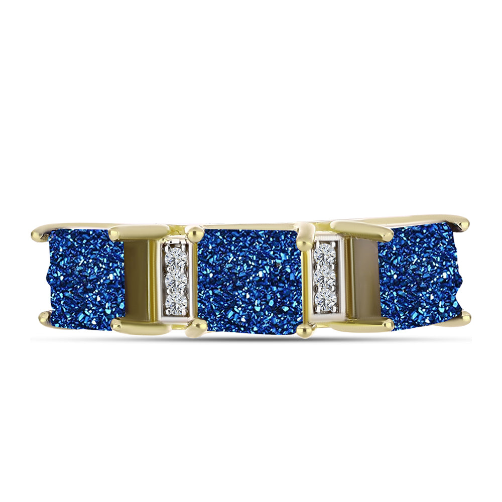 Goldplattierter Silberring mit blauer Druse und weißem Topas 1 