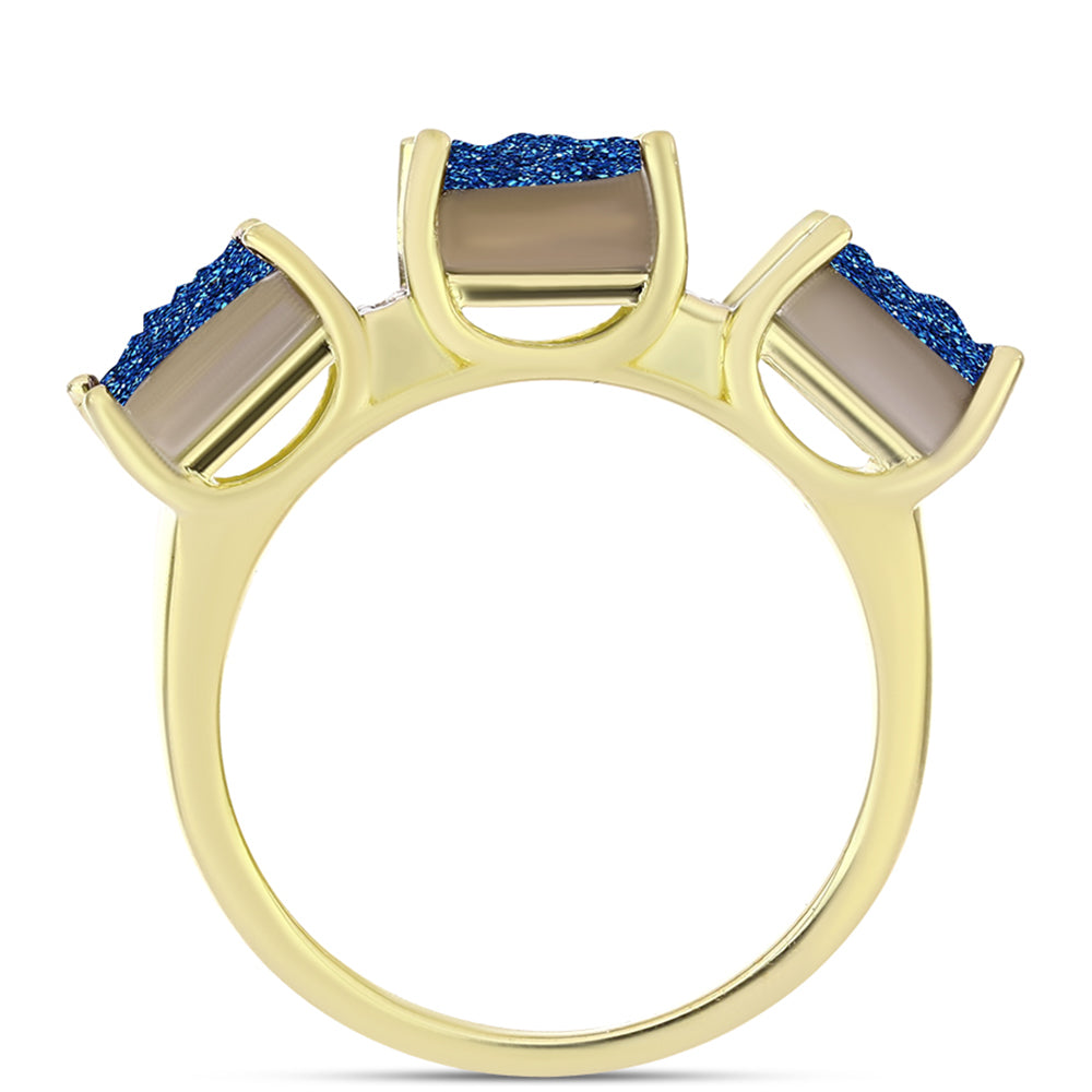 Goldplattierter Silberring mit blauer Druse und weißem Topas 2 