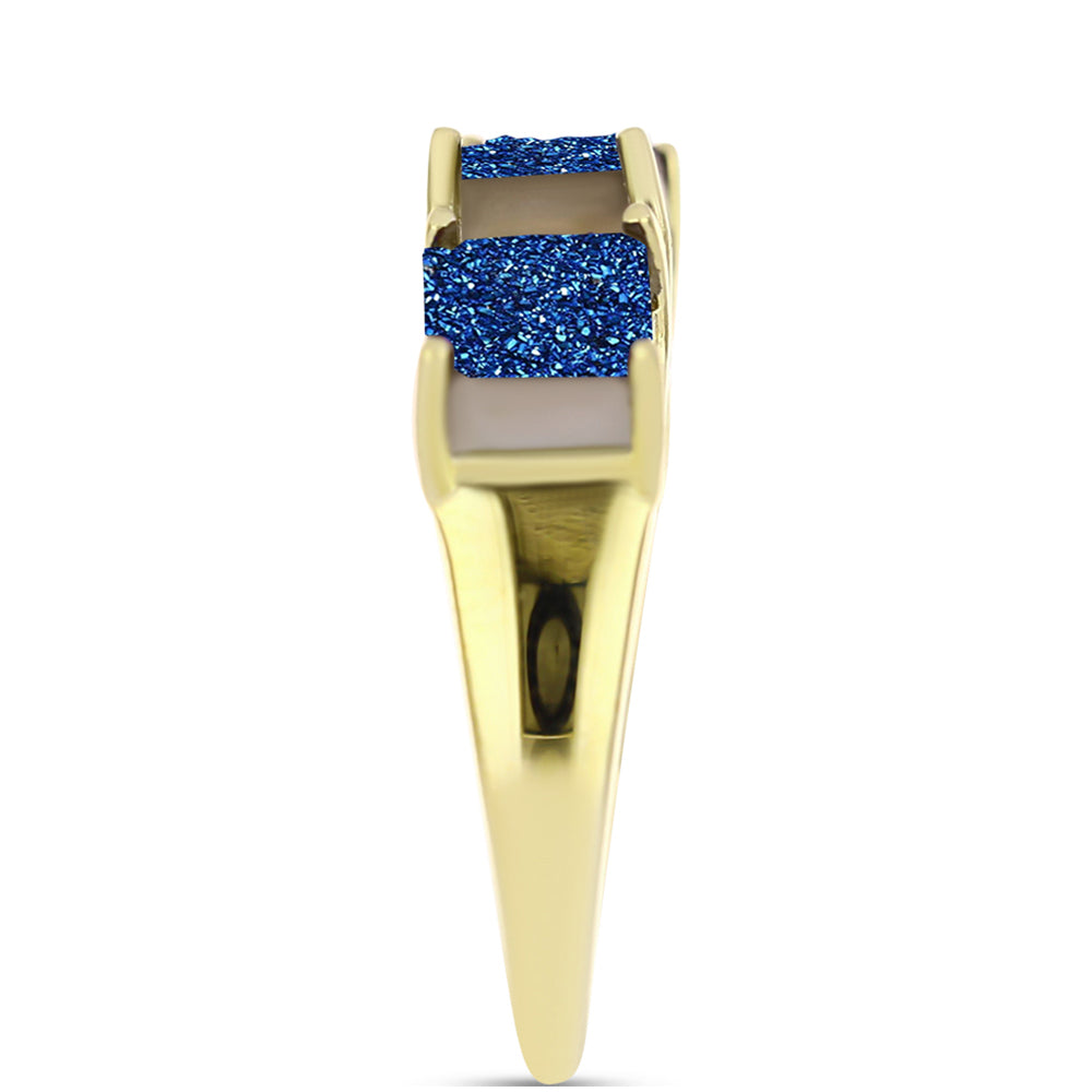 Goldplattierter Silberring mit blauer Druse und weißem Topas