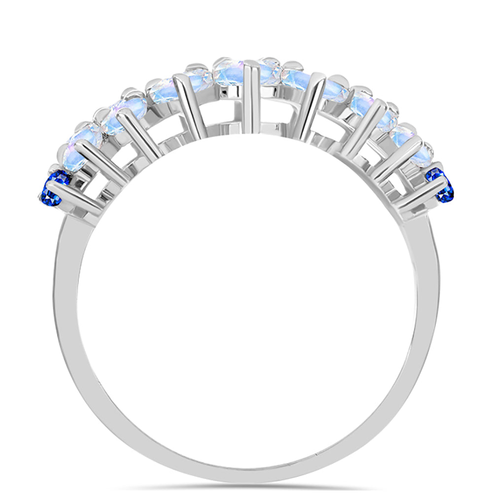 Silberring mit australischem blauem Saphir und Regenbogenmondstein 2 