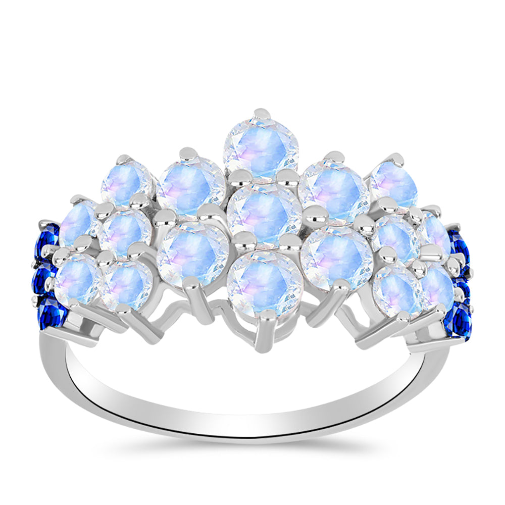 Silberring mit australischem blauem Saphir und Regenbogenmondstein 3 