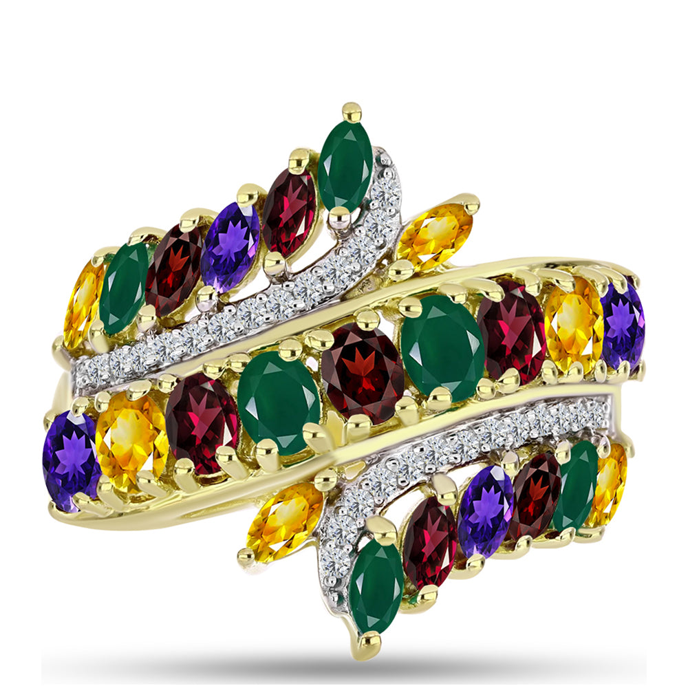 Goldplattierter Silberring mit marokkanischem Amethyst und Zitrin aus dem Ural