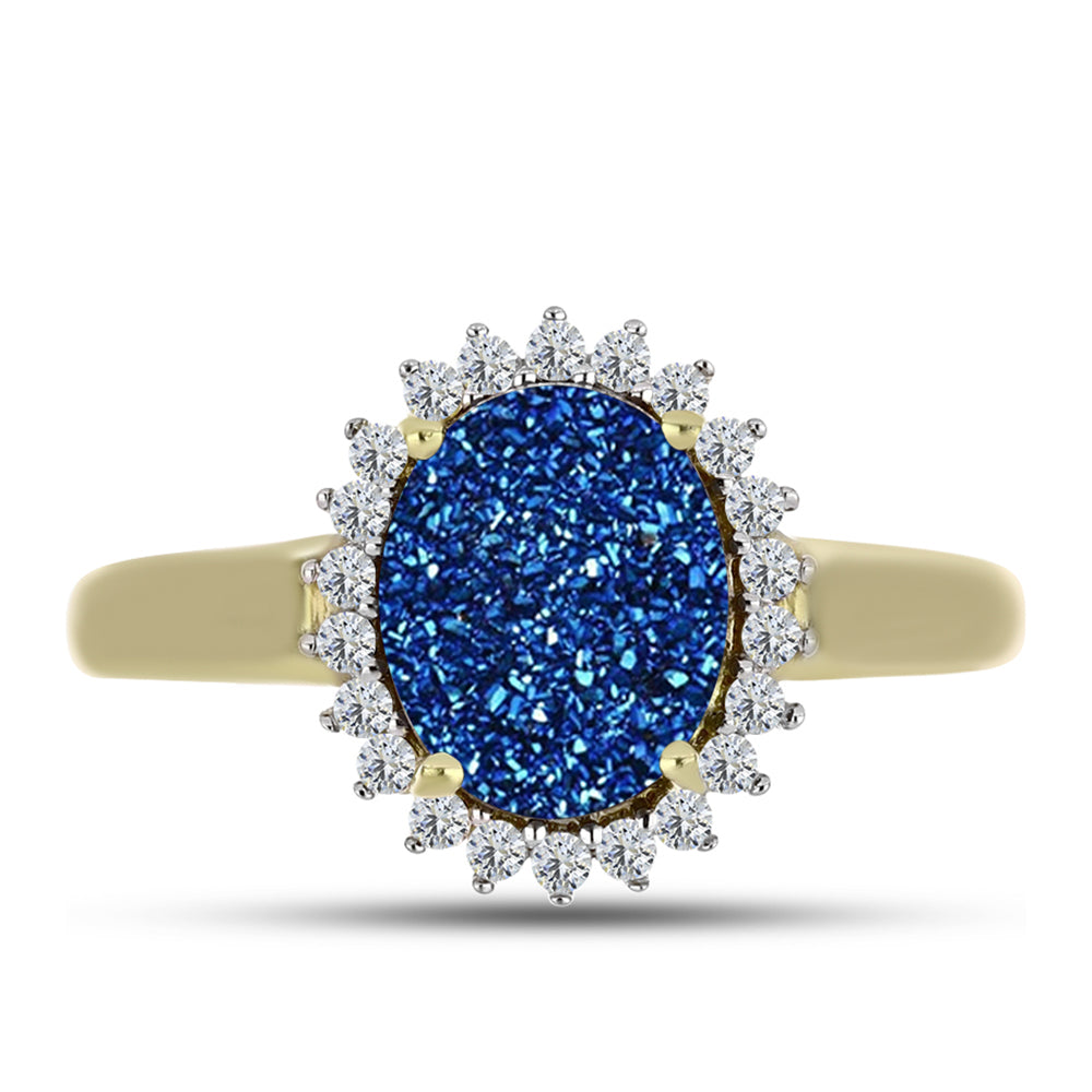 Goldplattierter Silberring mit blauer Druse und weißem Topas 1 