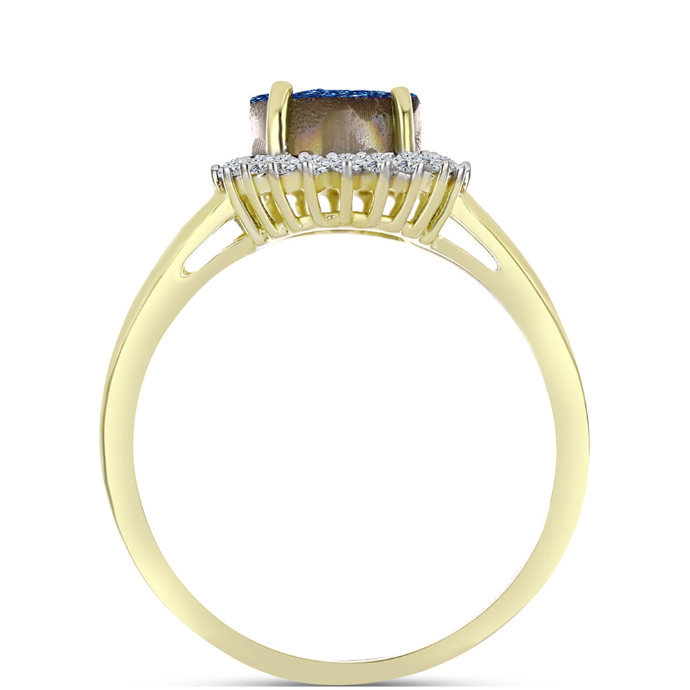 Goldplattierter Silberring mit blauer Druse und weißem Topas 2 