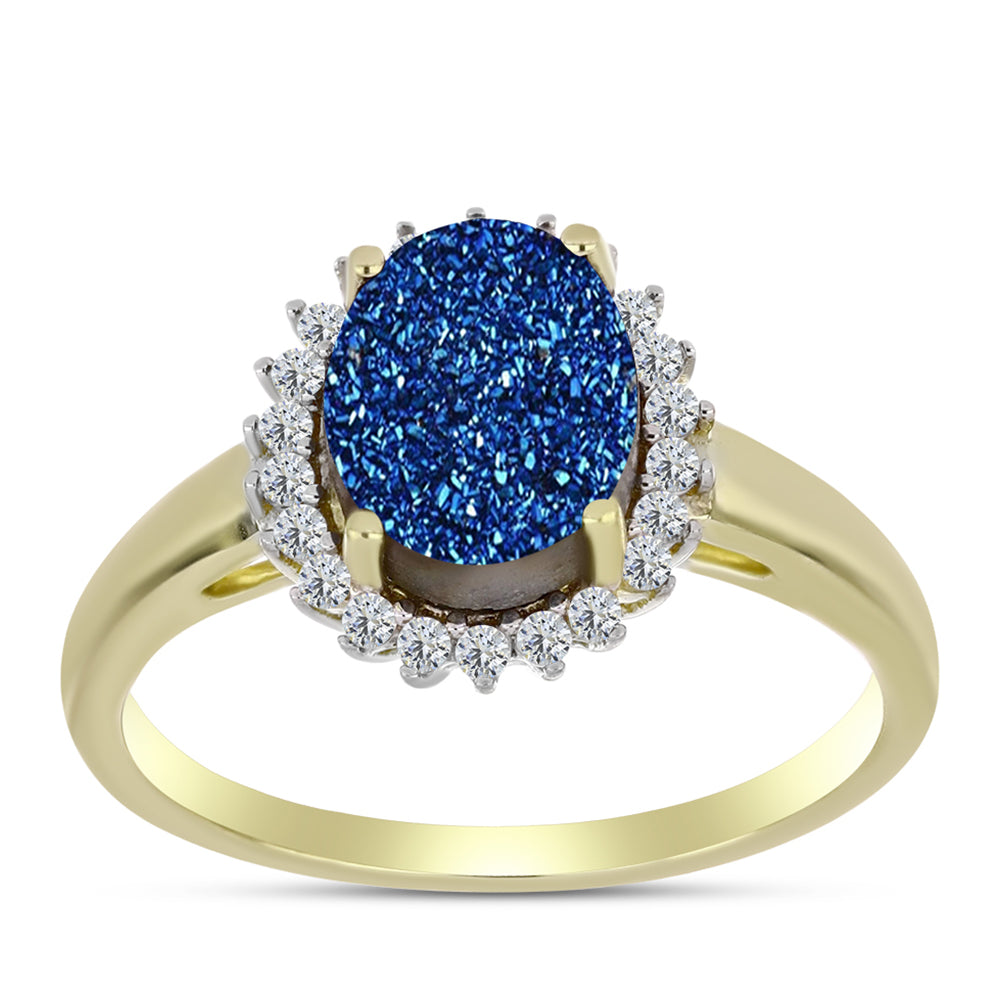 Goldplattierter Silberring mit blauer Druse und weißem Topas 3 