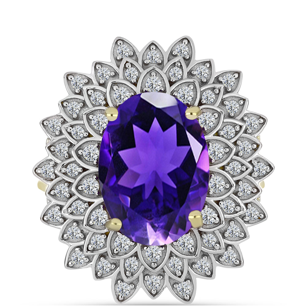 Goldplattierter Silberring mit marokkanischem Amethyst und weißem Topas
