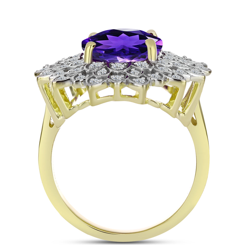 Goldplattierter Silberring mit marokkanischem Amethyst und weißem Topas