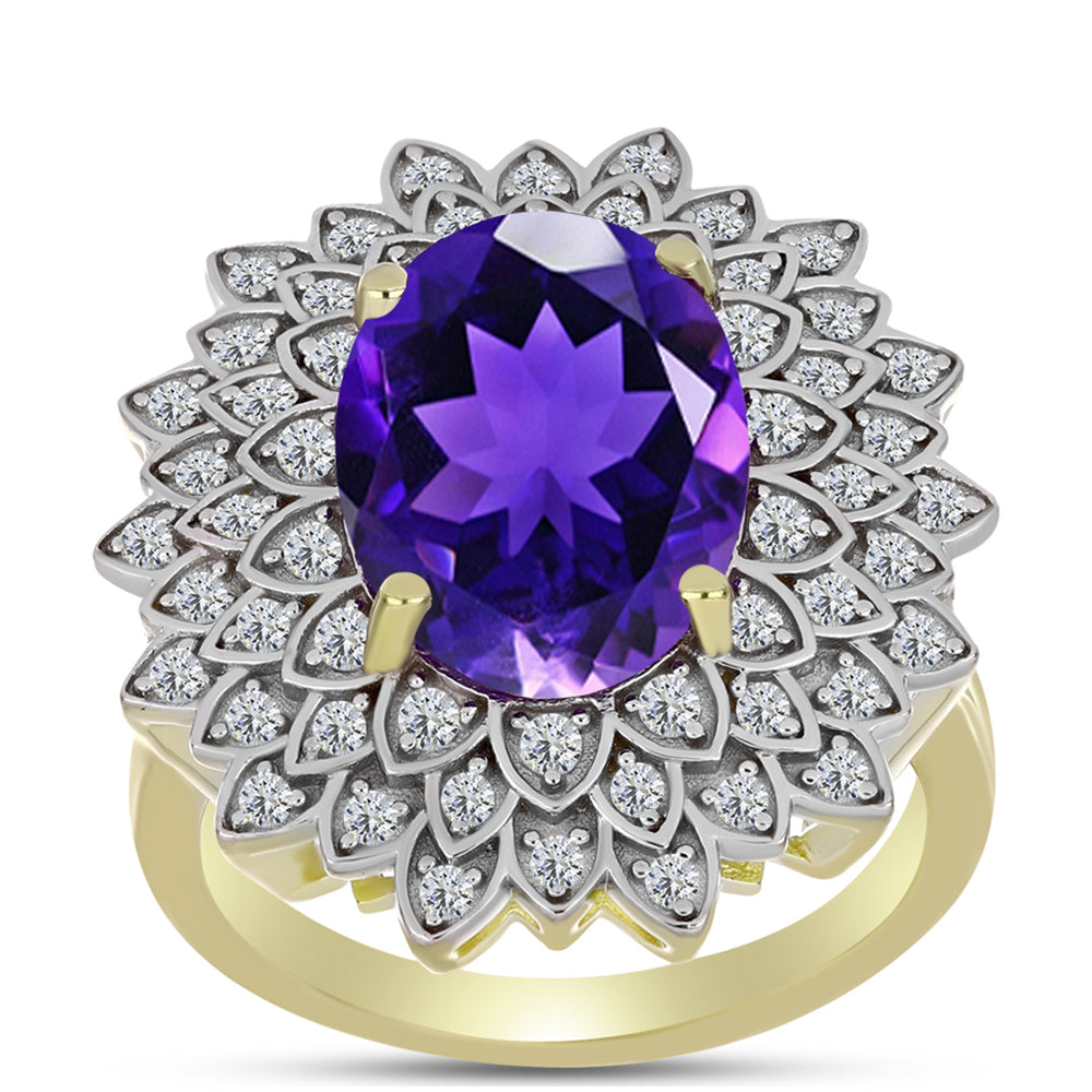 Goldplattierter Silberring mit marokkanischem Amethyst und weißem Topas