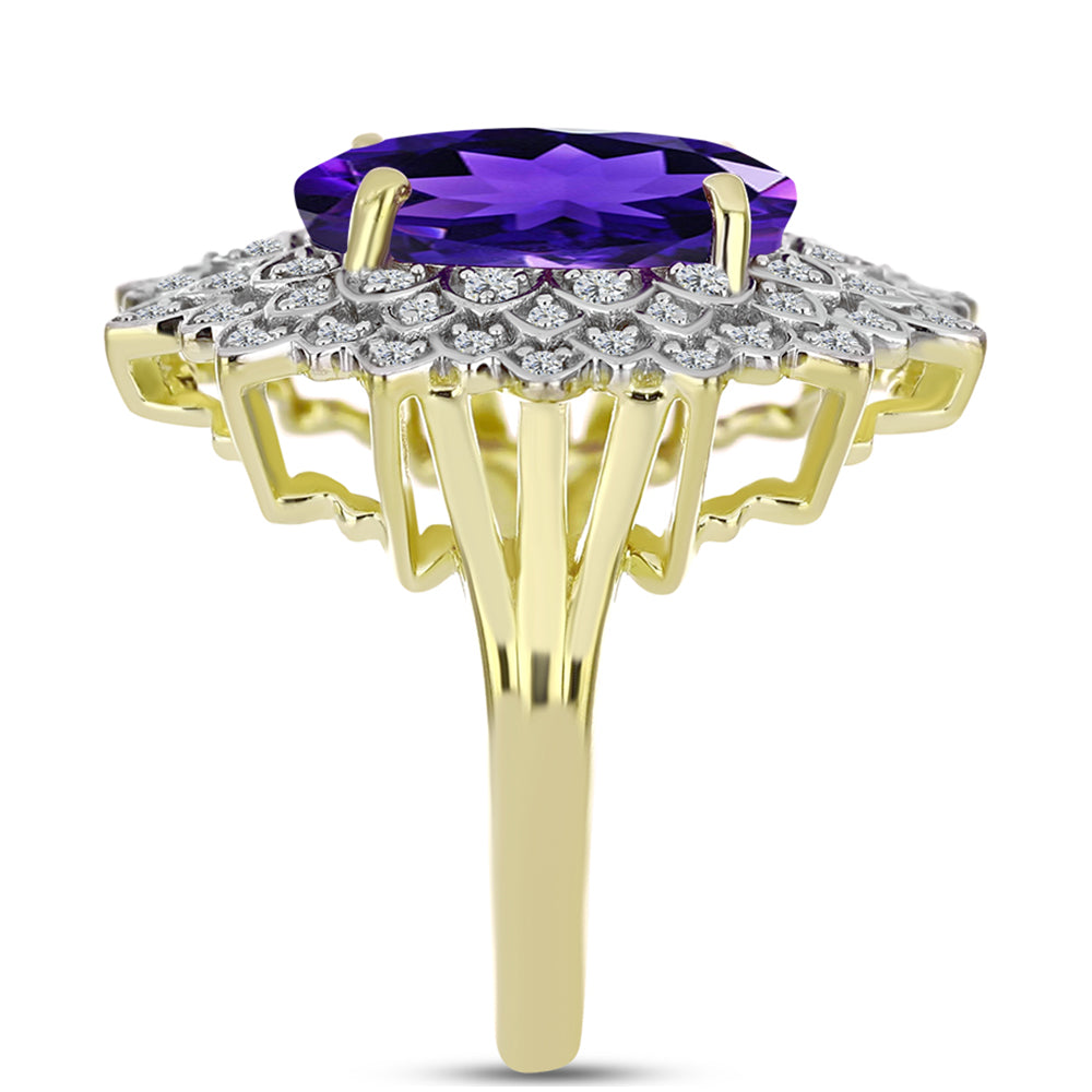 Goldplattierter Silberring mit marokkanischem Amethyst und weißem Topas 4 
