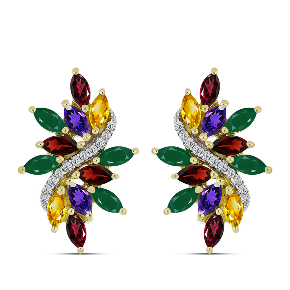 Goldplattierte Silberohrringe mit marokkanischem Amethyst und Zitrin aus dem Ural