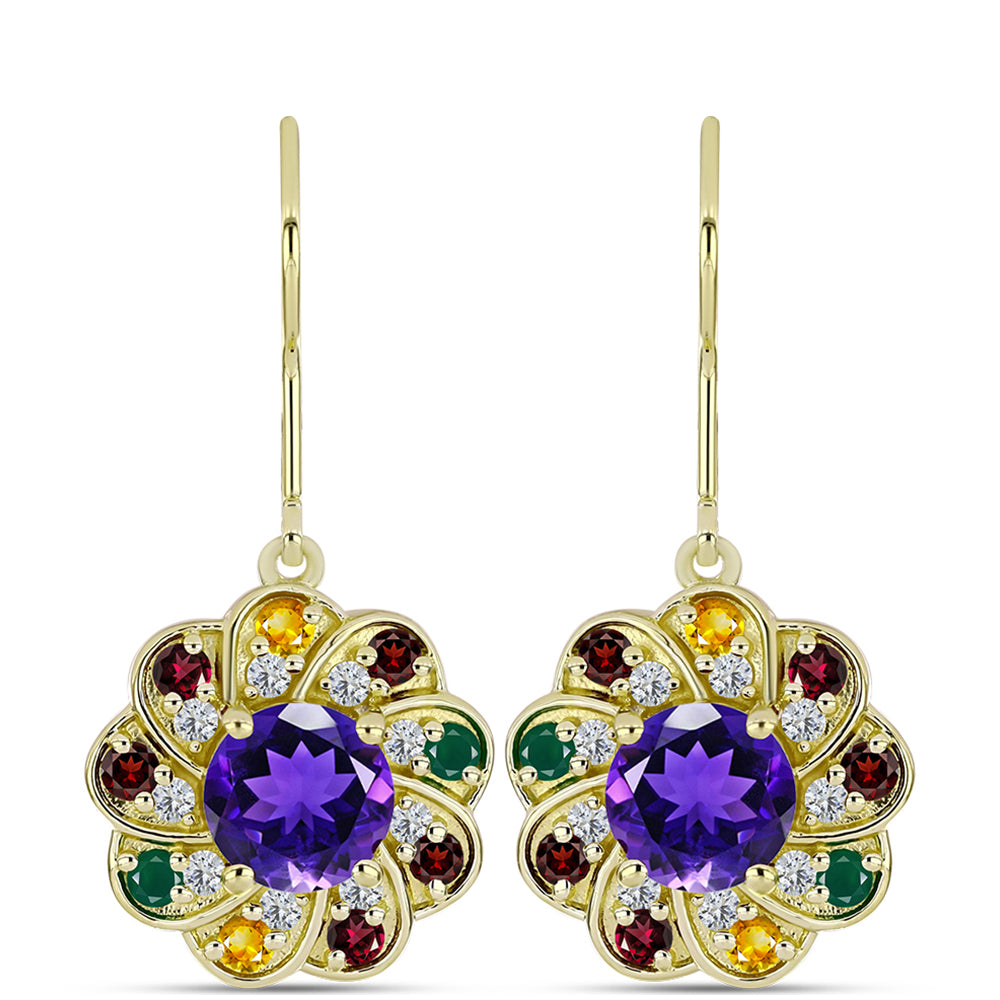 Goldplattierte Silberohrringe mit marokkanischem Amethyst und Zitrin aus dem Ural 1 