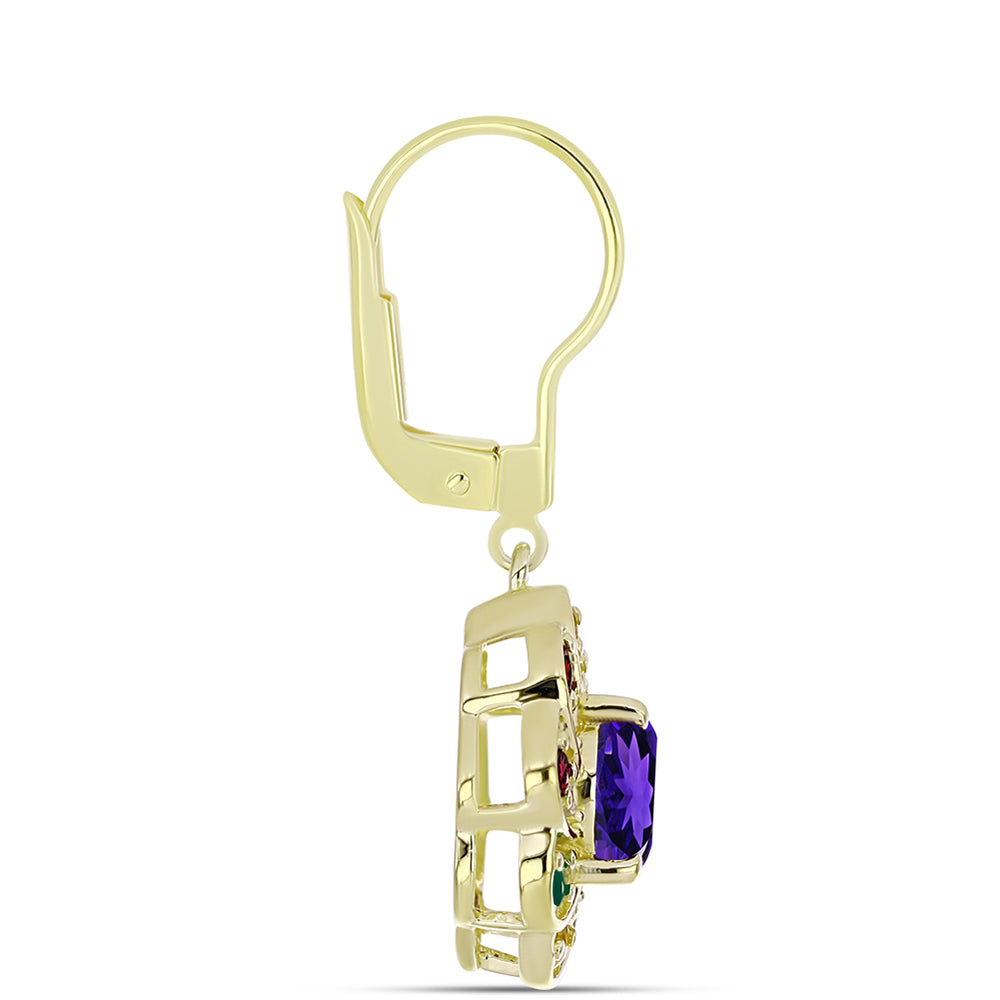Goldplattierte Silberohrringe mit marokkanischem Amethyst und Zitrin aus dem Ural